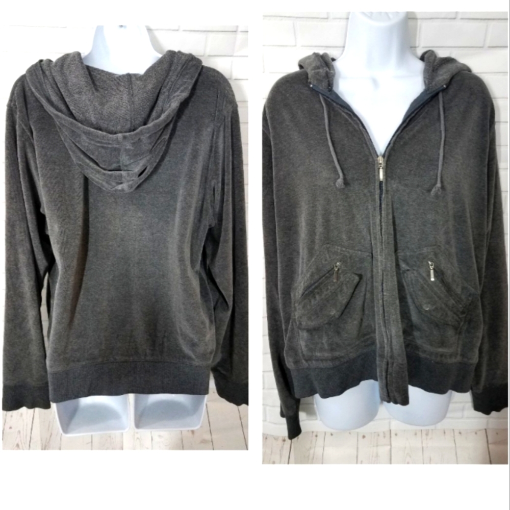 Nana Fashion Gray Velvet Zip Front Jogger Hoodie